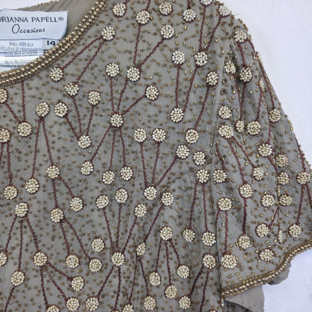 Adrianna Papell Two Piece Dress Set Womens 14 Silk Beaded vtg Formal Art Deco - Picture 12 of 16